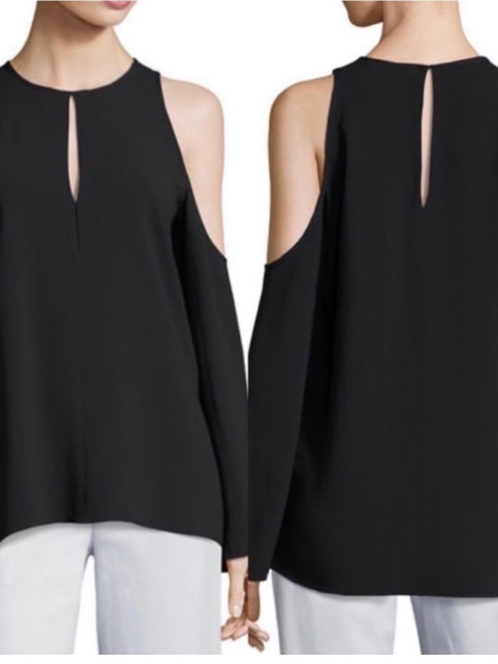 Theory Black Cold-Shoulder Keyhole Blouse